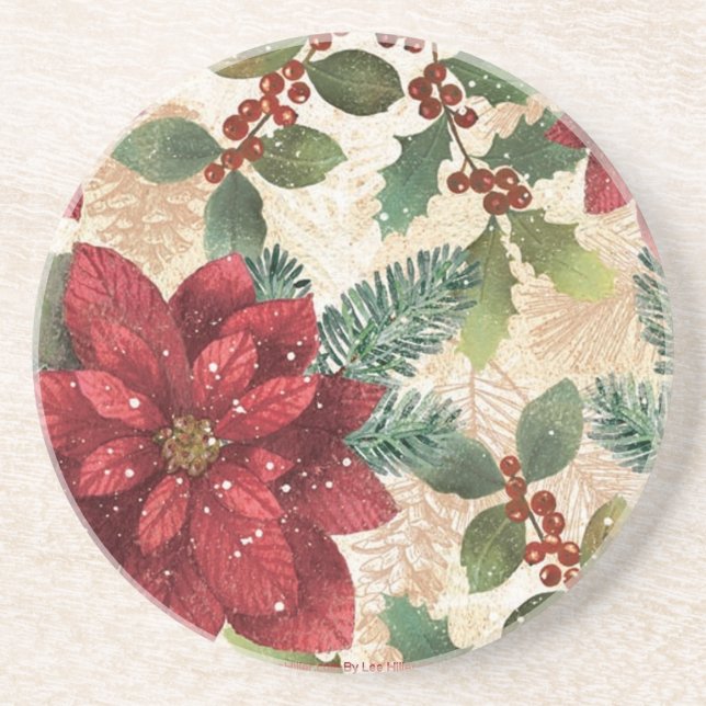 Retro 50s Poinsettia Red Green Cream Coaster (Front)