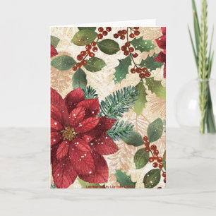Retro 50s Poinsettia Red Green Cream Holiday Card