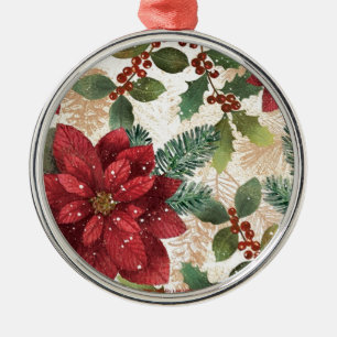 Retro 50s Poinsettia Red Green Cream Metal Tree Decoration