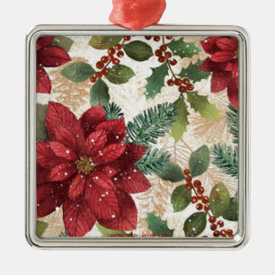 Retro 50s Poinsettia Red Green Cream Metal Tree Decoration