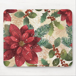 Retro 50s Poinsettia Red Green Cream Mouse Mat