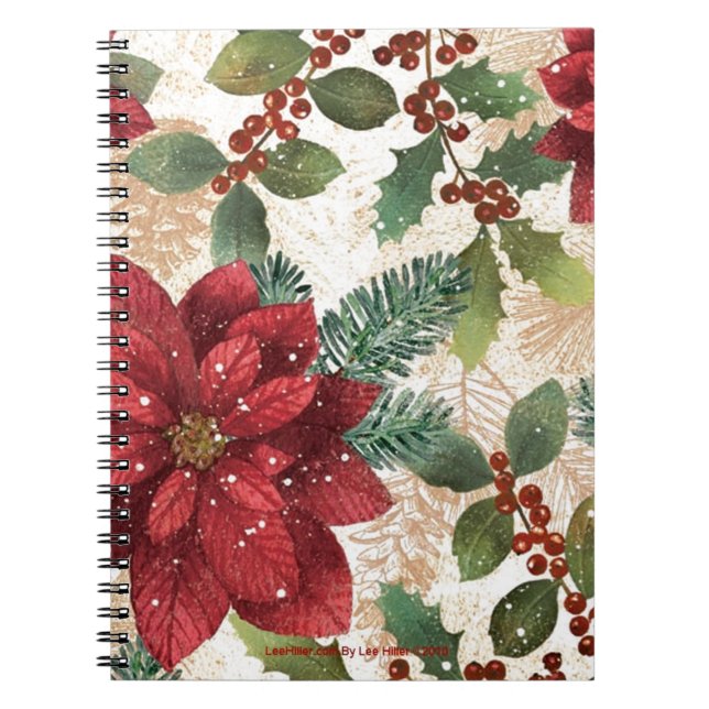 Retro 50s Poinsettia Red Green Cream Notebook (Front)