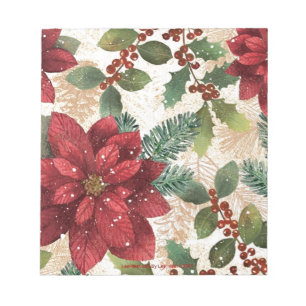 Retro 50s Poinsettia Red Green Cream Notepad