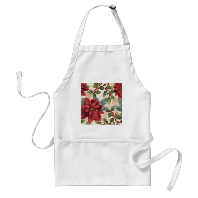 Retro 50s Poinsettia Red Green Cream Standard Apron (Front)