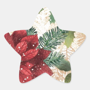 Retro 50s Poinsettia Red Green Cream Star Sticker