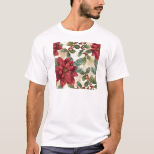 Retro 50s Poinsettia Red Green Cream T-Shirt
