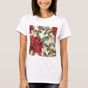 Retro 50s Poinsettia Red Green Cream T-Shirt