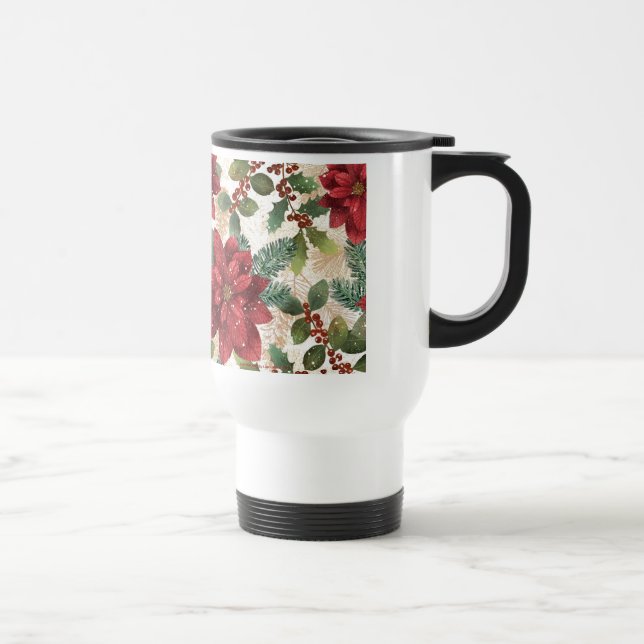 Retro 50s Poinsettia Red Green Cream Travel Mug (Right)