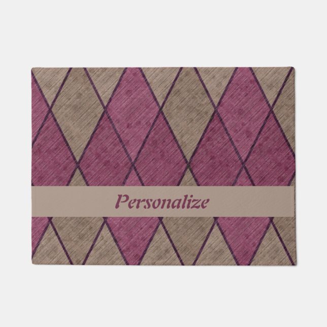 Retro 50s Purple Geometric Diamonds Personalised Doormat (Front)