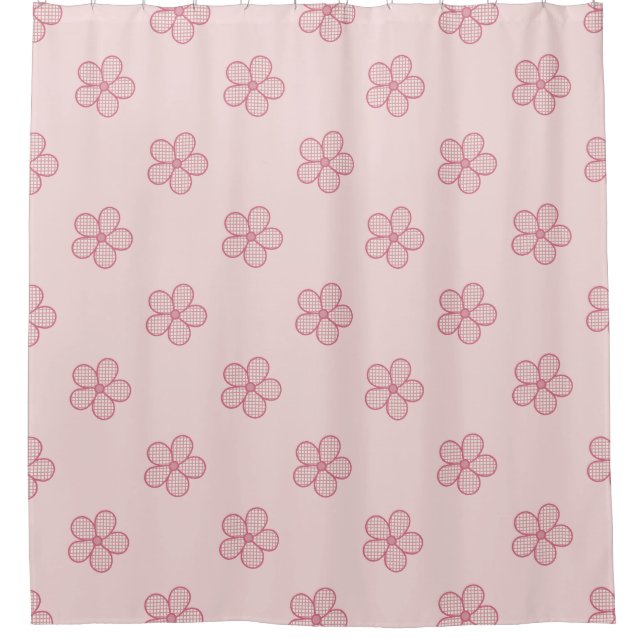 Retro 50s Rose Pink Plaid Flowers Mid-Century Mod Shower Curtain (Front)