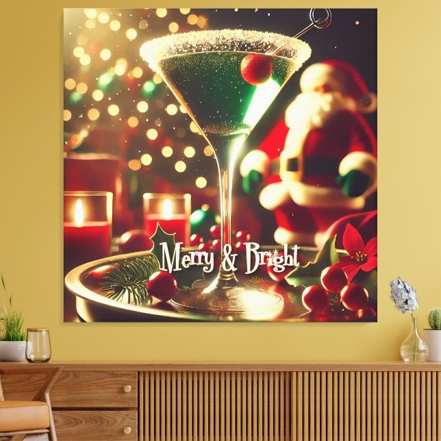 Retro 50s Santa Christmas Green Martini Canvas Print (Insitu(LivingRoom))