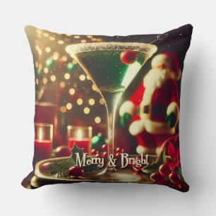 Retro 50s Santa Christmas Green Martini Cushion