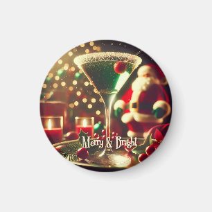 Retro 50s Santa Christmas Green Martini Magnet