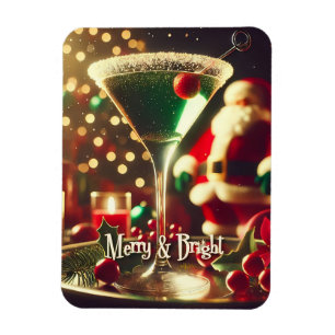 Retro 50s Santa Christmas Green Martini Magnet