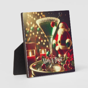 Retro 50s Santa Christmas Green Martini Plaque