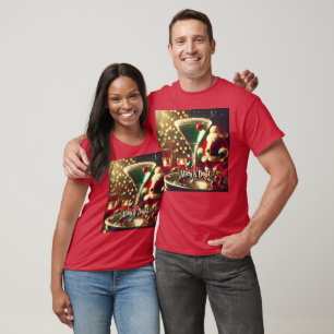 Retro 50s Santa Christmas Green Martini T-Shirt