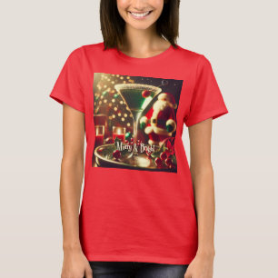 Retro 50s Santa Christmas Green Martini T-Shirt