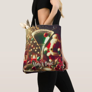 Retro 50s Santa Christmas Green Martini Tote Bag