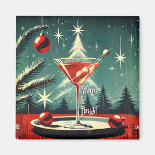 Retro 50s Snow Flurry Christmas Tree Martini Magnet