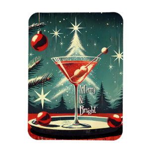 Retro 50s Snow Flurry Christmas Tree Martini Magnet