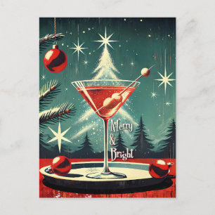 Retro 50s Snow Flurry Christmas Tree Martini Postcard