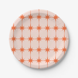 Retro 50s Starburst Pattern in Orange  Paper Plate