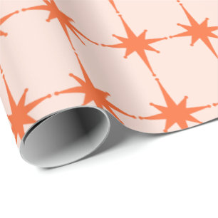 Retro 50s Starburst Pattern in Orange Wrapping Paper