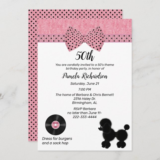 Retro 50s Theme Birthday Party Invitation (Front/Back)