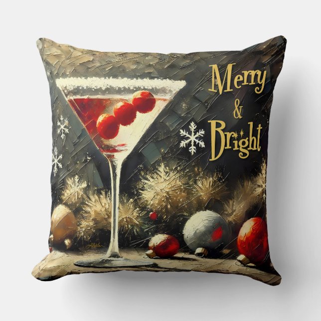 Retro 50s Triple Cranberry Christmas Martini Cushion (Front)