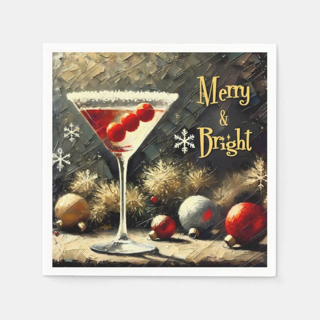 Retro 50s Triple Cranberry Christmas Martini Napkin (Front)