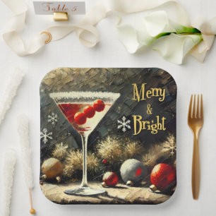 Retro 50s Triple Cranberry Christmas Martini Paper Plate