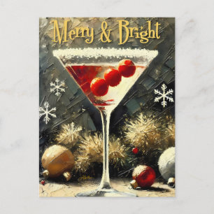 Retro 50s Triple Cranberry Christmas Martini Postcard