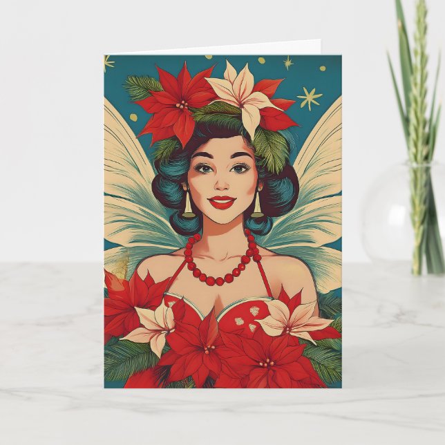 Retro 50s Tropical Christmas Pin-Up Beauty Queen Card (Front)