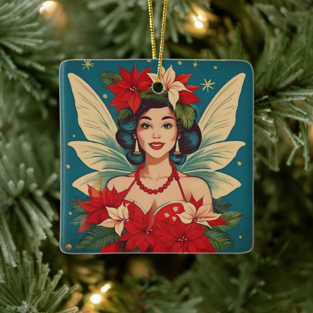 Retro 50s Tropical Christmas Pin-Up Beauty Queen Ceramic Ornament (Tree)