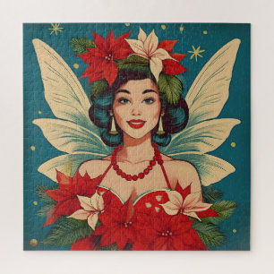 Retro 50s Tropical Christmas Pin-Up Beauty Queen Jigsaw Puzzle