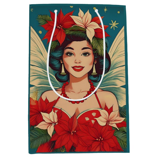 Retro 50s Tropical Christmas Pin-Up Beauty Queen Medium Gift Bag (Front)