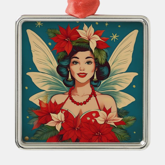 Retro 50s Tropical Christmas Pin-Up Beauty Queen Metal Tree Decoration (Front)