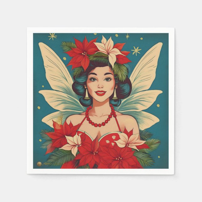 Retro 50s Tropical Christmas Pin-Up Beauty Queen Napkin (Front)