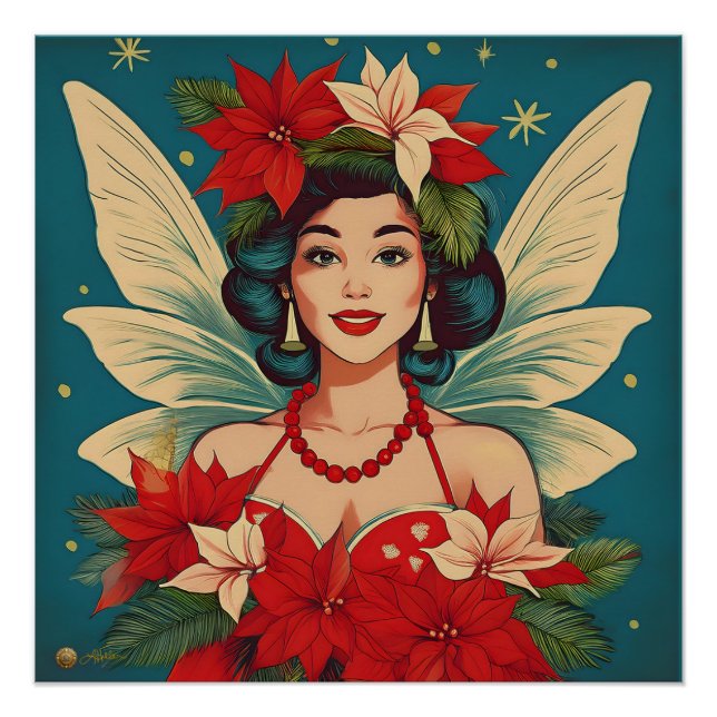 Retro 50s Tropical Christmas Pin-Up Beauty Queen Poster (Front)