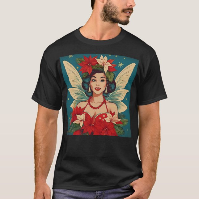 Retro 50s Tropical Christmas Pin-Up Beauty Queen T-Shirt (Front)