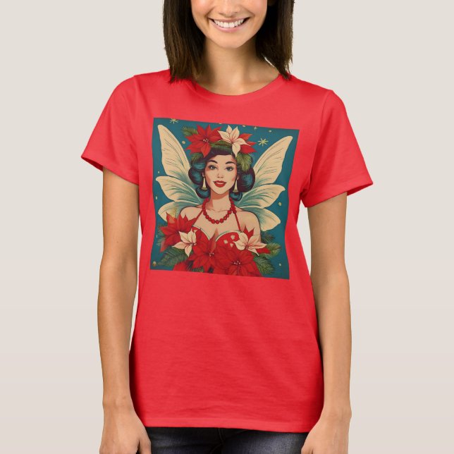 Retro 50s Tropical Christmas Pin-Up Beauty Queen T-Shirt (Front)