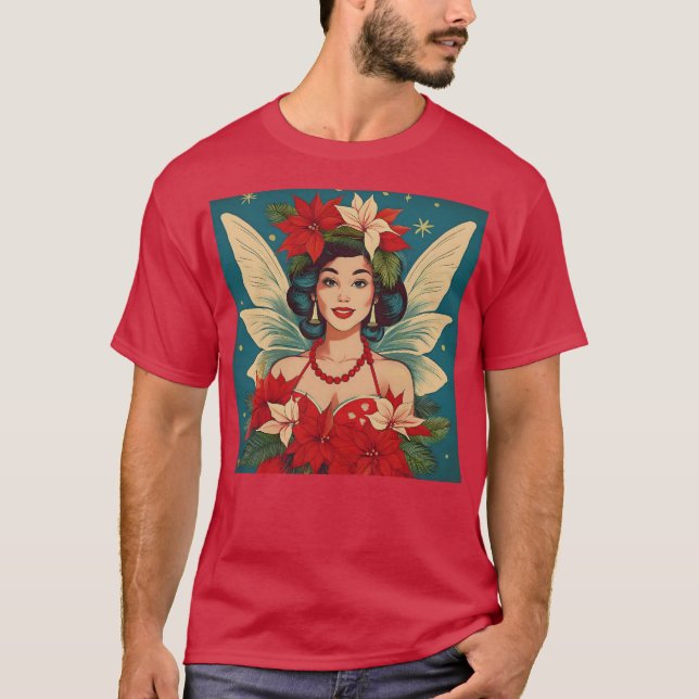 Retro 50s Tropical Christmas Pin-Up Beauty Queen T-Shirt (Front)