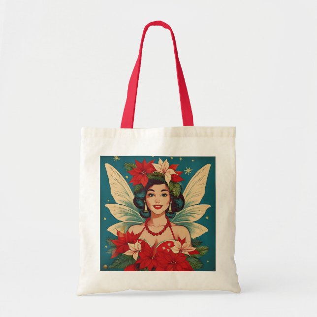 Retro 50s Tropical Christmas Pin-Up Beauty Queen Tote Bag (Front)