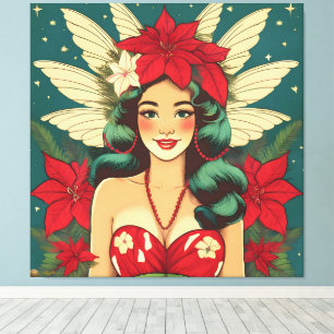 Retro 50s Tropical Christmas Pin-Up Girl Canvas Print