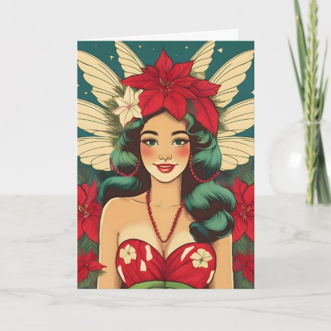 Retro 50s Tropical Christmas Pin-Up Girl Card (Front)