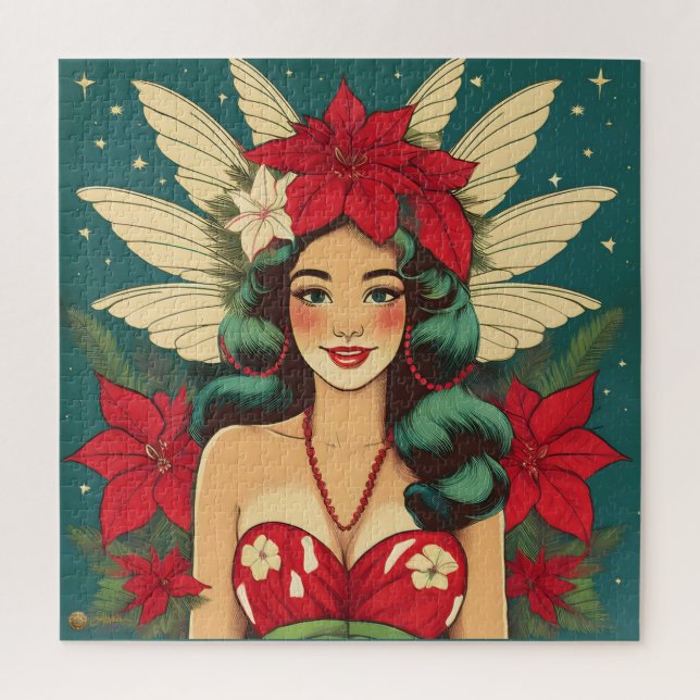 Retro 50s Tropical Christmas Pin-Up Girl Jigsaw Puzzle (Vertical)