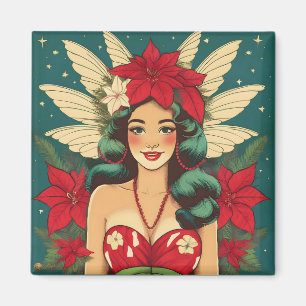 Retro 50s Tropical Christmas Pin-Up Girl Magnet