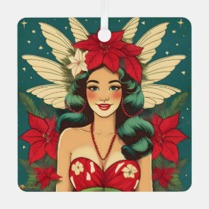 Retro 50s Tropical Christmas Pin-Up Girl Metal Tree Decoration