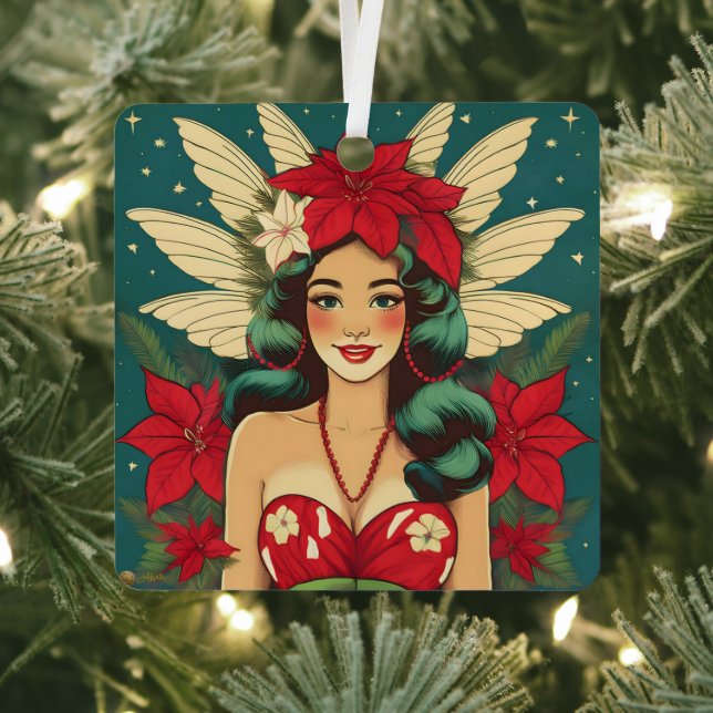 Retro 50s Tropical Christmas Pin-Up Girl Metal Tree Decoration (Insitu)