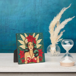 Retro 50s Tropical Christmas Pin-Up Girl Plaque